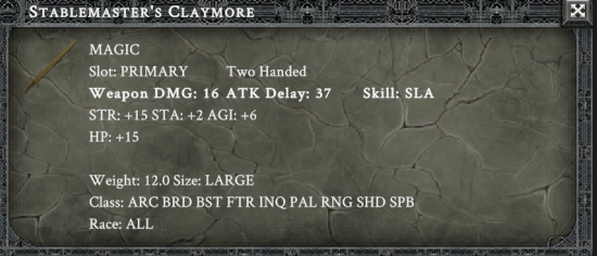 STABLEMASTER'S CLAYMORE item card